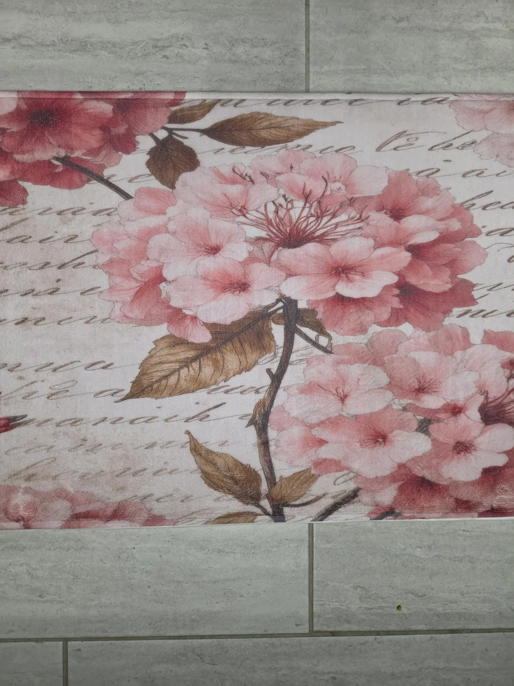 Floral Script Oversized Memory Foam Mat in Pink